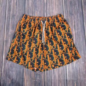 Mr Re:made Shorts Mens Large Orange Black All Over Luxary Designer Print Mesh